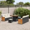 VidaXL Ensemble de Canapé de Jardin 9 Pièces avec Coussins en Poly Rotin Noir Acacia 3365205
