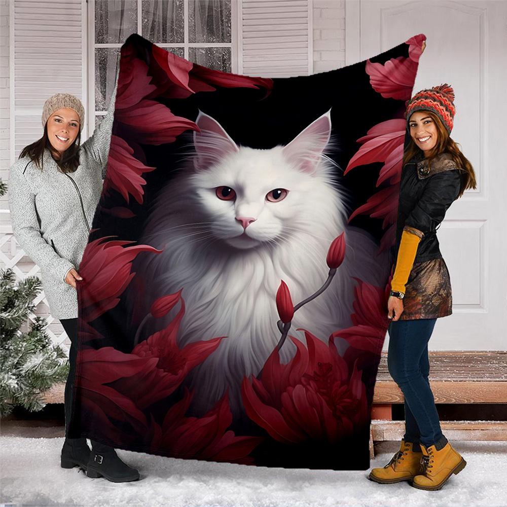 1pc Cat Flowers Outdoor Blanket - Soft Flannel Cozy for Travel & Camping - All-Season Warm Bed Cover, Machine Washable yy251229066