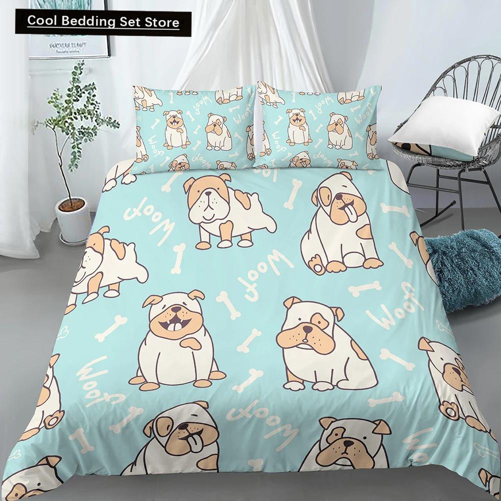 Comforter Cartoon Pug King Queen Double Full Lovely Puppy Bedding Set Pet Animal Yellow Polyester Comforter