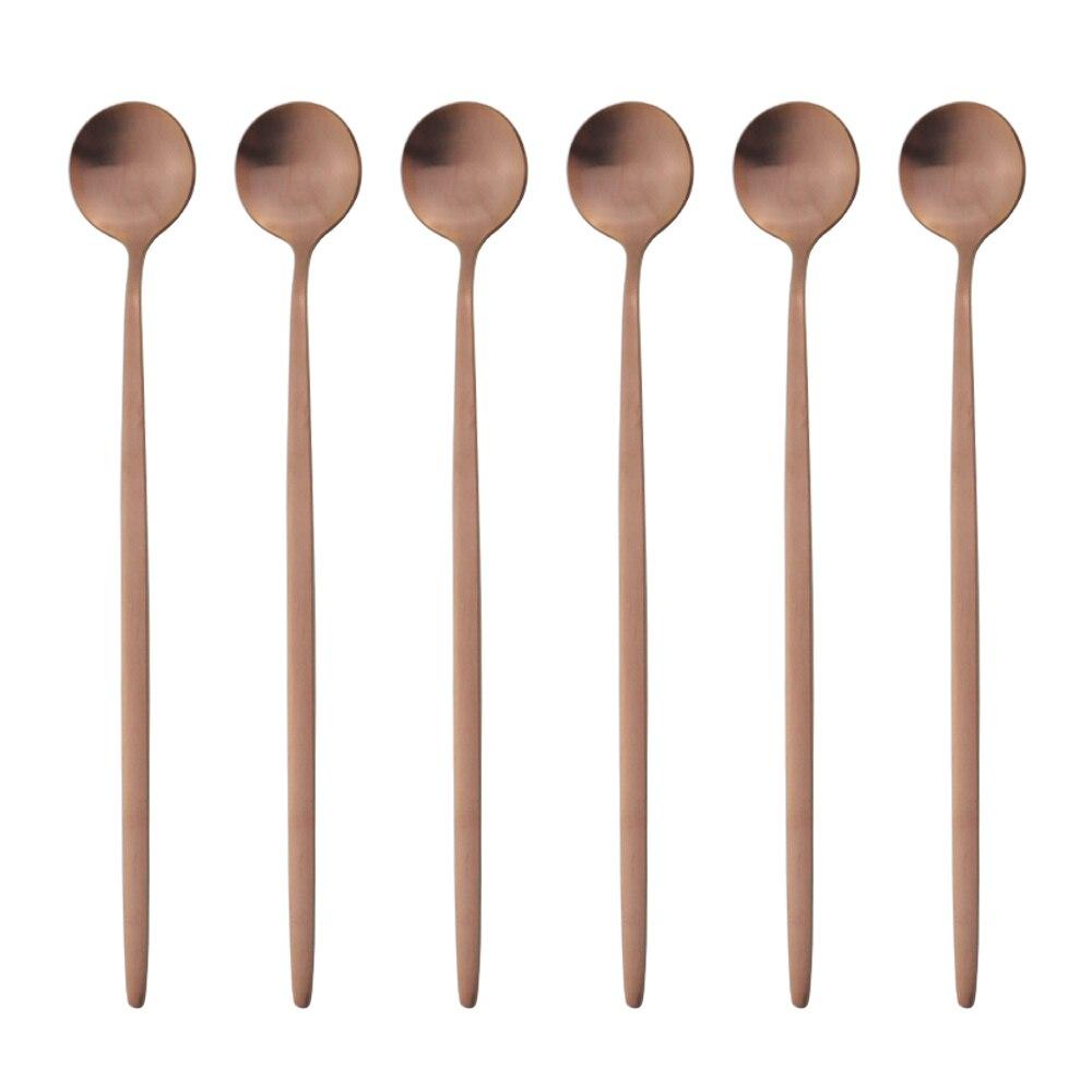 6ks Barevné příbory s dlouhou rukojetí Matné nerezové Lžíce Leštěné Míchání Nápoj Zmrzlina Dezert Čajová lžička Sada nádobí