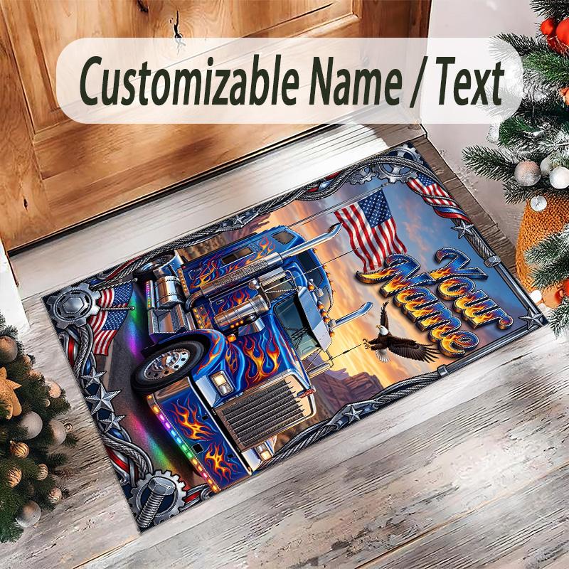 Truck Theme Crystal Velvet Rug Personalized Custom Name Text Soft Floor Mat Home Decor