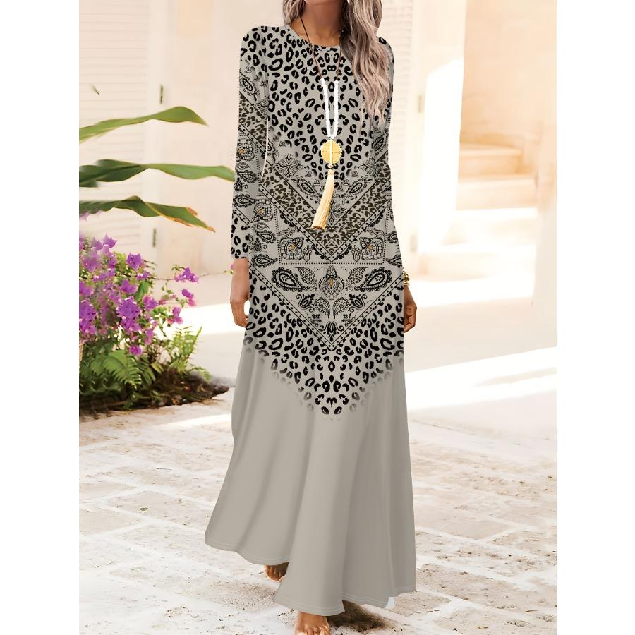 Women's Long Sleeve Round Neck Dress Vacation Style Galaxy Print A Line Midi Dress Summer Casual Flowy Sleeveless Optional