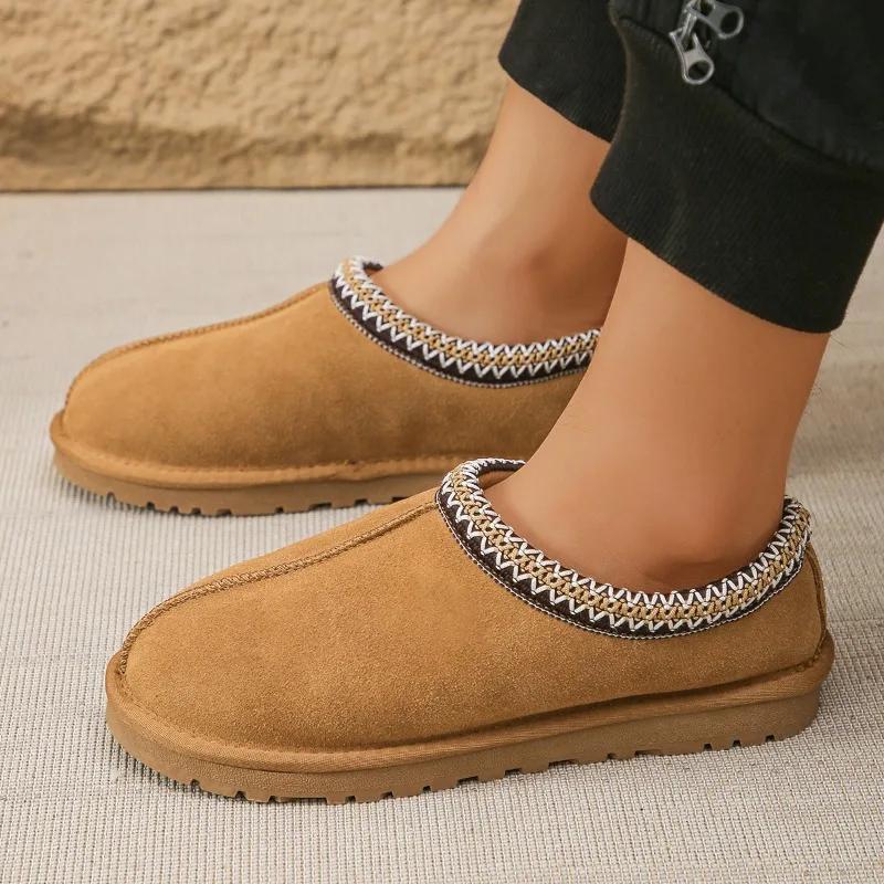 

2024 Новые женские ботинки теплые зимние однотонные с неглубоким носком и плоским дном удобные женские ботинки без застежек Zapatos 35