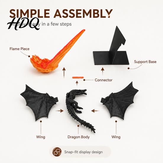 Dragon Ornament for Shelves Bookshelf Ornament 3D Printed Fire-Breathing Dragon Fantasy Flying Detailed Sculpture Home Decor Office Shelf