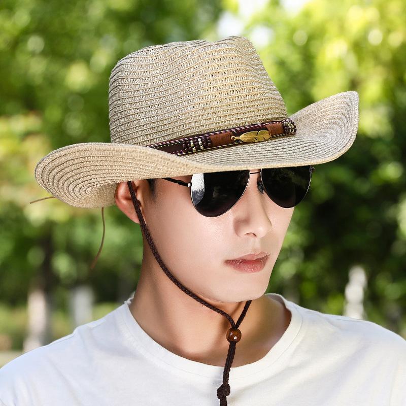 Spring and Summer Sun Hat Western Cowboy Straw Hat Outdoor Beach Hat Sunscreen Sun Hat Big Brim Summer