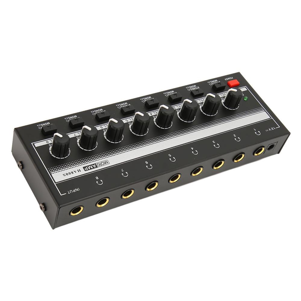 1/4" TRS Input/Output Stereo Headphone Amplifier 8-Channel Channel Line Mixer Studio Recording
