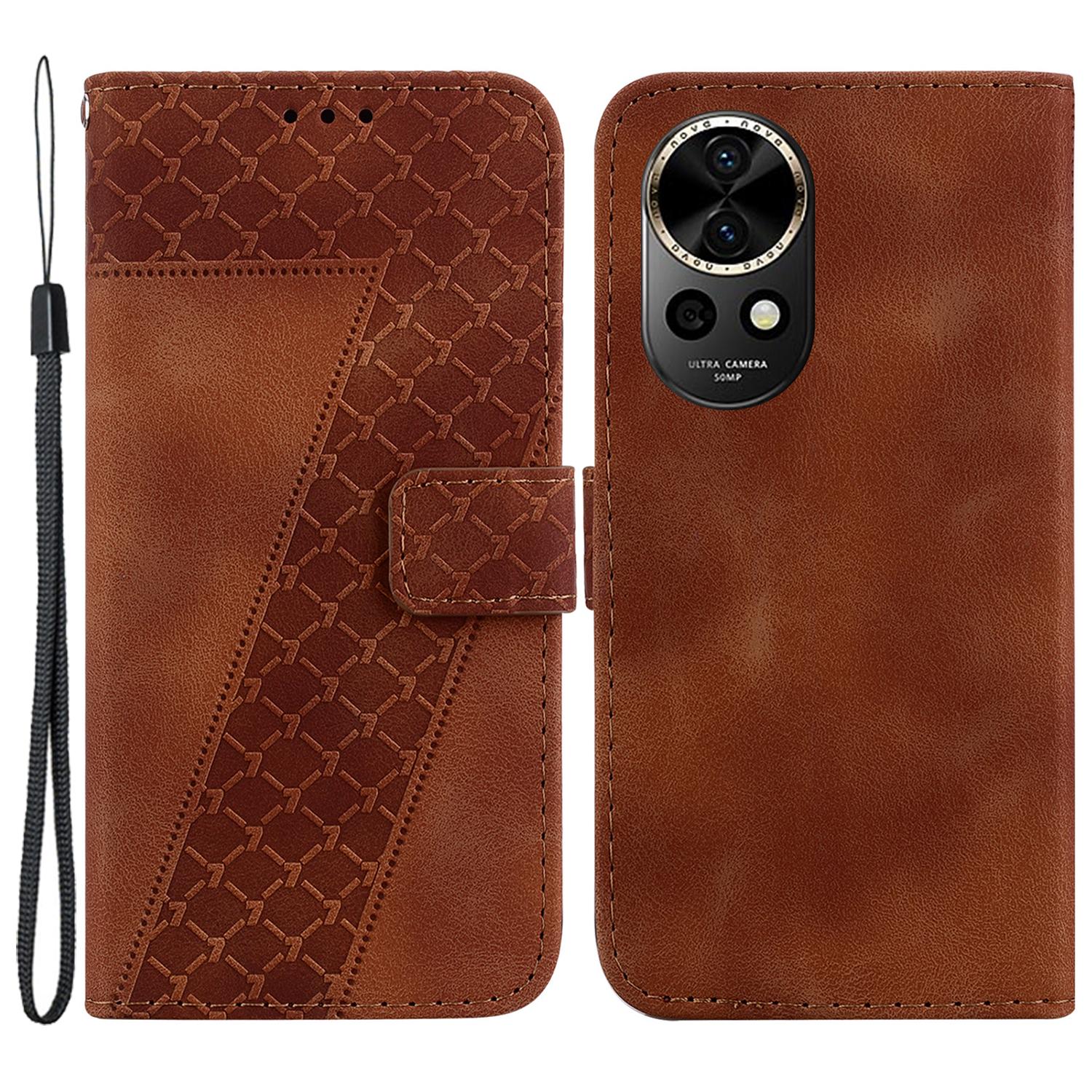 

For Huawei nova 12 5G Wallet Case 7-Shaped Pattern Leather Phone Cover Brown