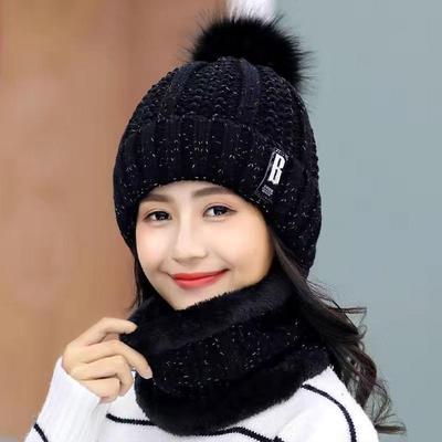 Fashon Winter Knitted Scarf Hat Set Thick Warm Skullies Beanies Hats for Women Solid Outdoor Snow Riding Ski Bonnet Caps Girl