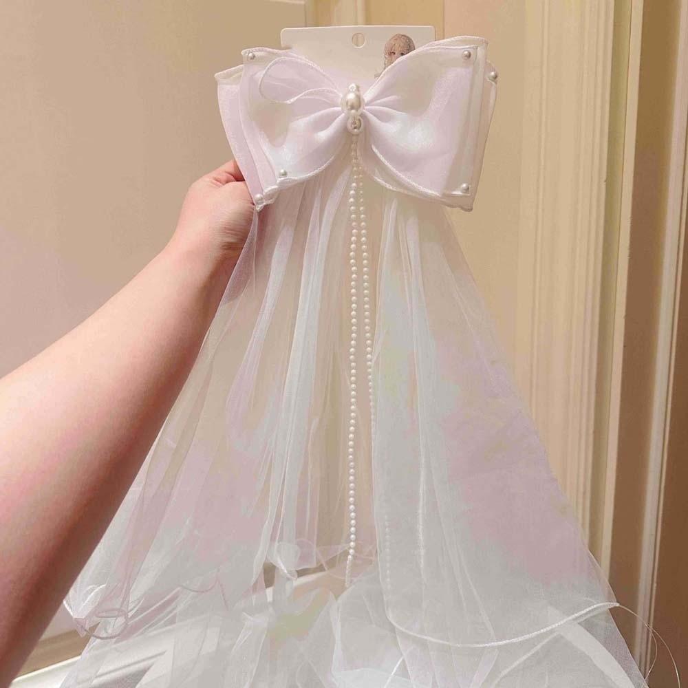 Bow Girls Head Gauze White Bridal Tulle Gift Veil Hair Clip  Photo Props