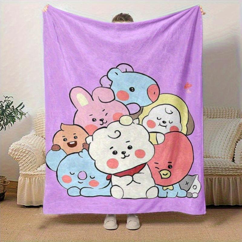 1pc, Cute Cartoon Characters Home Decor Flannel Blanket, Perfect Gift for Bedroom, Living Room, Travel, Camping, Car, Beach, Office Nap. Ideal as Sofa