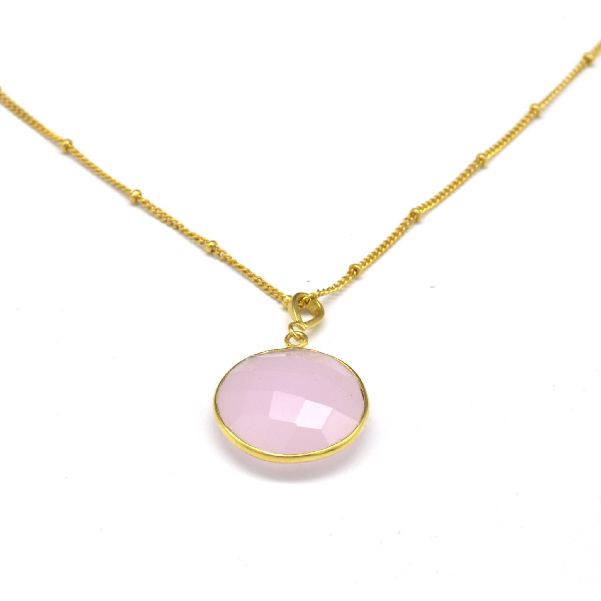 

Женское ожерелье из розового кварца 925 пробы, 22-каратное позолоченное ожерелье из драгоценных камней 20 золотой