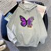 Sweat à capuche décontracté pour femme pour le printemps avec motif papillon imprimé et cordon de serrage