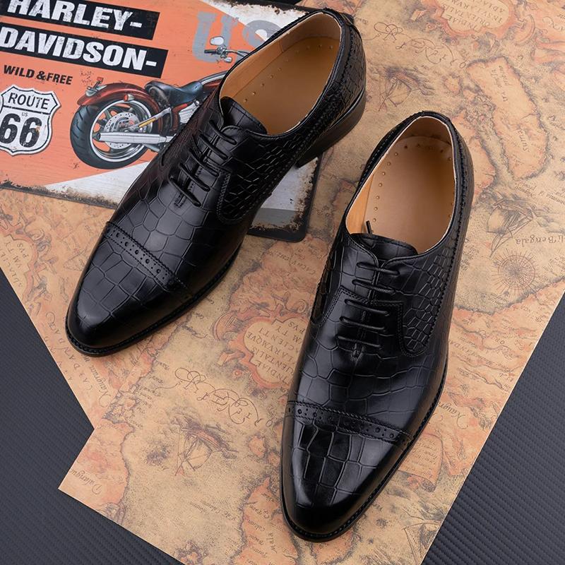 Fashion New Printing Luxury Formal Men's Shoe Genuine Leather Evening Party Office Classic Model Oxford Lace Up Formal Office Dress Shoe