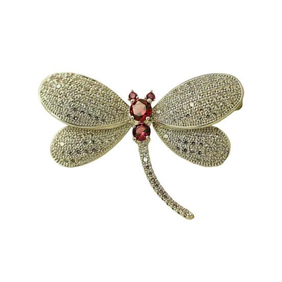 Брошь Стрекоза со стразами Брошь-булавка Стрекоза из сплава Сверкающая бутоньерка Модный образ красный