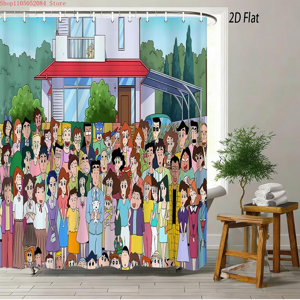Crayon Shin-Chan The Movie Super Power Battle 2D Print Waterproof Shower Curtain, Yellow Bathroom Decor With Hooks