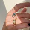 Fresh Classic Aquamarine Droplet Fashion Light Luxury Silver  Square Opening Adjustable Rings for Women Wedding