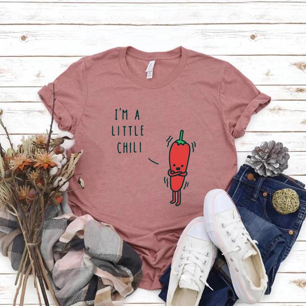 Funny Pun T Shirt I'm A Little Chili Shirt Pun Gift Short Sleeve Graphic Tee Women's T-shirts Casual Print Tshirt Women Clothes