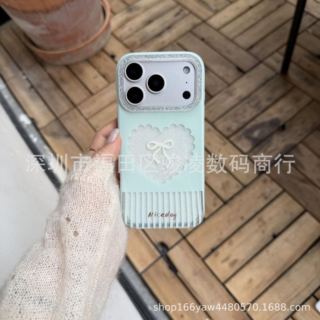 Korean ins bow love glitter for Apple 17promax mobile phone case iPhone16 girl 15/14