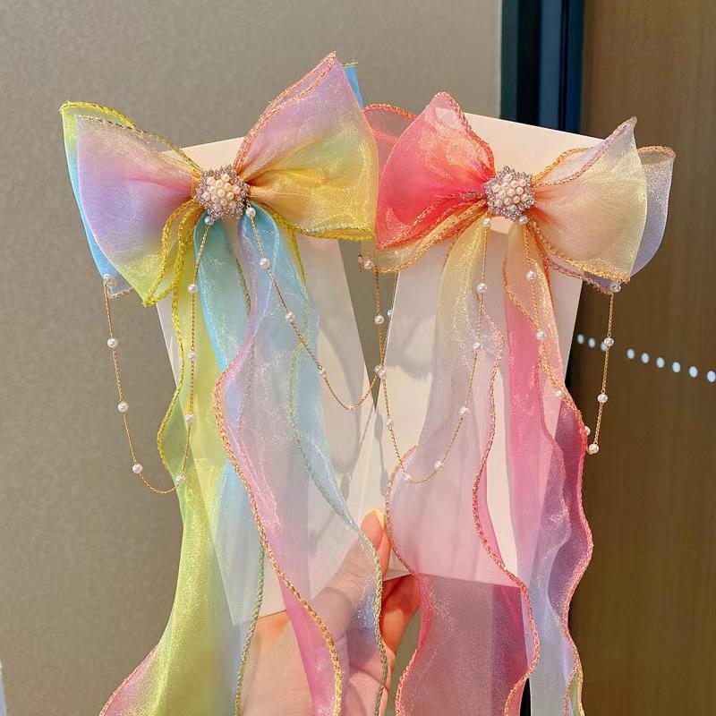 Chiffon Bogen Haar Clips Für Baby Mädchen Bunte Lange Band Kinder Haarnadeln Süße Prinzessin Baby Haar Zubehör Neue Stil