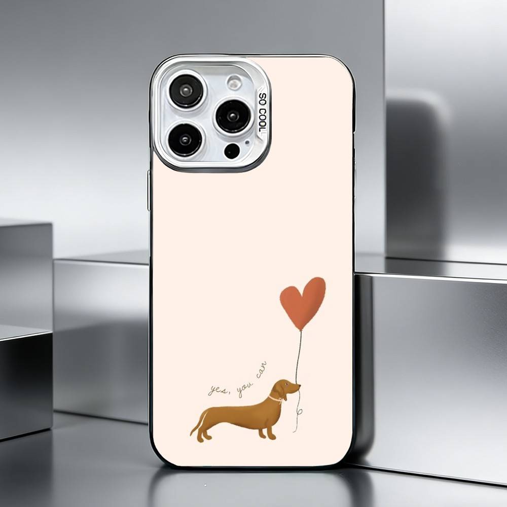 C-Cute Dachshund Phone Case For iPhone 17,16,15,14,13,12,11 Plus,Pro Max,XS,Colored Silver Phone Case