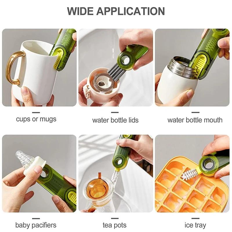 3-in-1 Cleaning Brush Water Bottle Lid Cleaning Brush Silicone Cleaner Multi-Purpose U-Shaped Cup Crevice Cleaning Brush