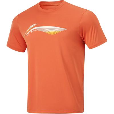 Li Ning Fitness Series Logo Print Round Neck Comfortable Breathable Short Sleeve T-Shirt Men Tops Ochre-Orange ATSU479-8