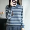 Small Lapel Color Block Stripe Wool Sweater - Autumn/Winter Long Sleeve Slim Fit Pullover for Women