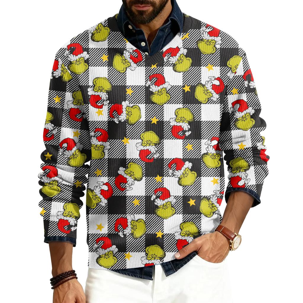 Men's V-neck Long Sleeve Ribbed Knit Pullover