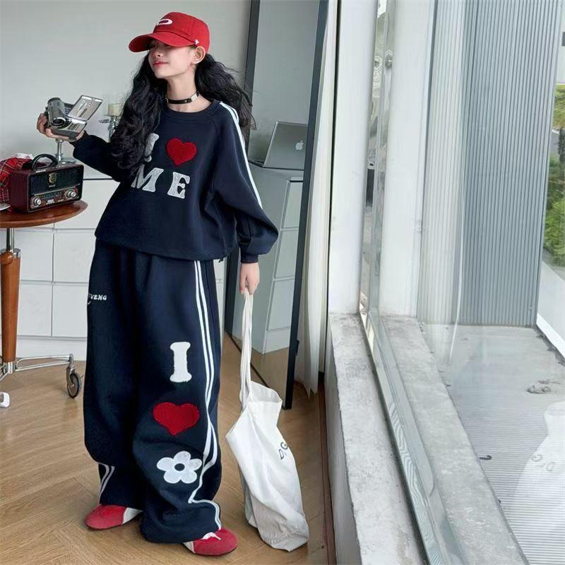 Autumn Children Girls Clothes Set Teenage Letter Pullover & Pants 2pcs Kid Sweatshirts Fashion Tracksuit Outfits Hip-hop Style