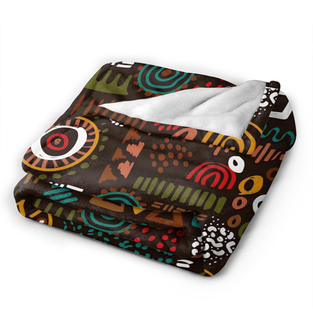 Colorful Traditional Ethnic Tribal Pattern  Blanket Cover Fleece  Ultra-Soft Throw Blanket for Bedroom Sofa Bedspread