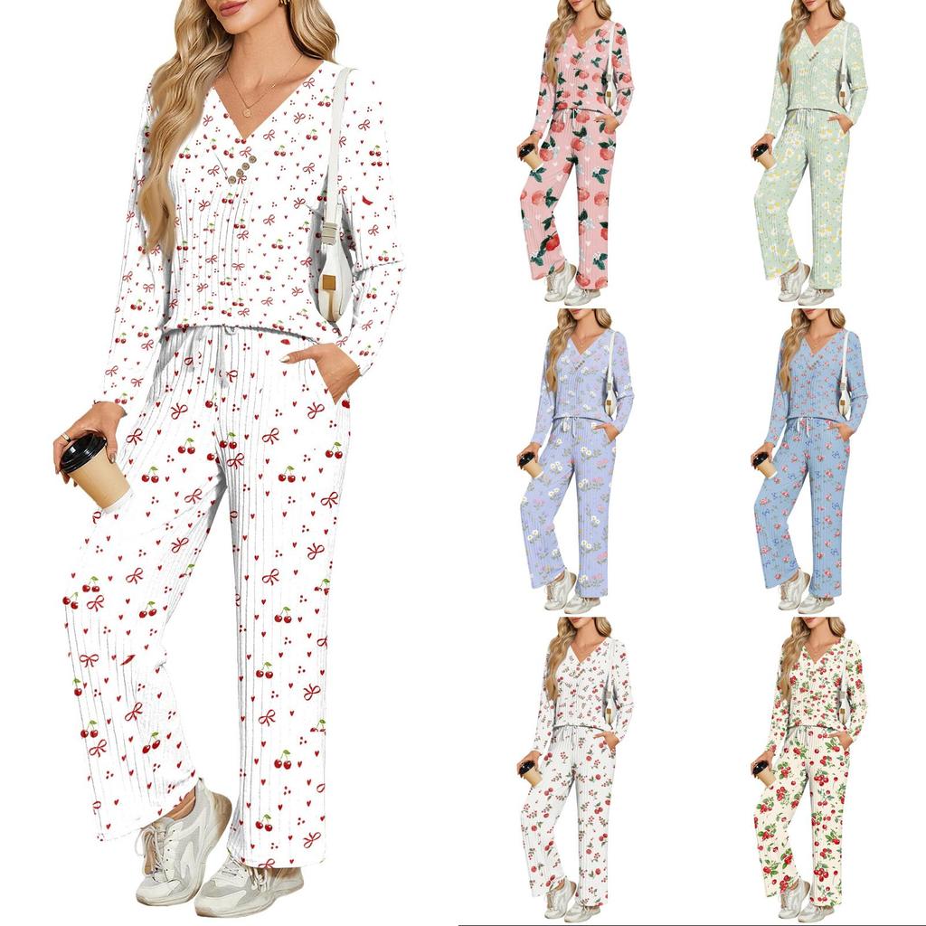 Dames V-hals Losvallend Bedrijfskleding Set met Zakken - Casual Slaapkleding Loungewear Set