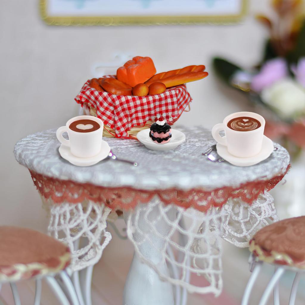 TOPPERFUN 24-teiliges Miniatur-Lebensmittel- und Kaffeetassen-Set, 1:Maßstab 1:12, für Puppenhäuser, Enthält 12 Kuchendummies, 6 Mini-Tassen und 6 Untertassen, Harz und