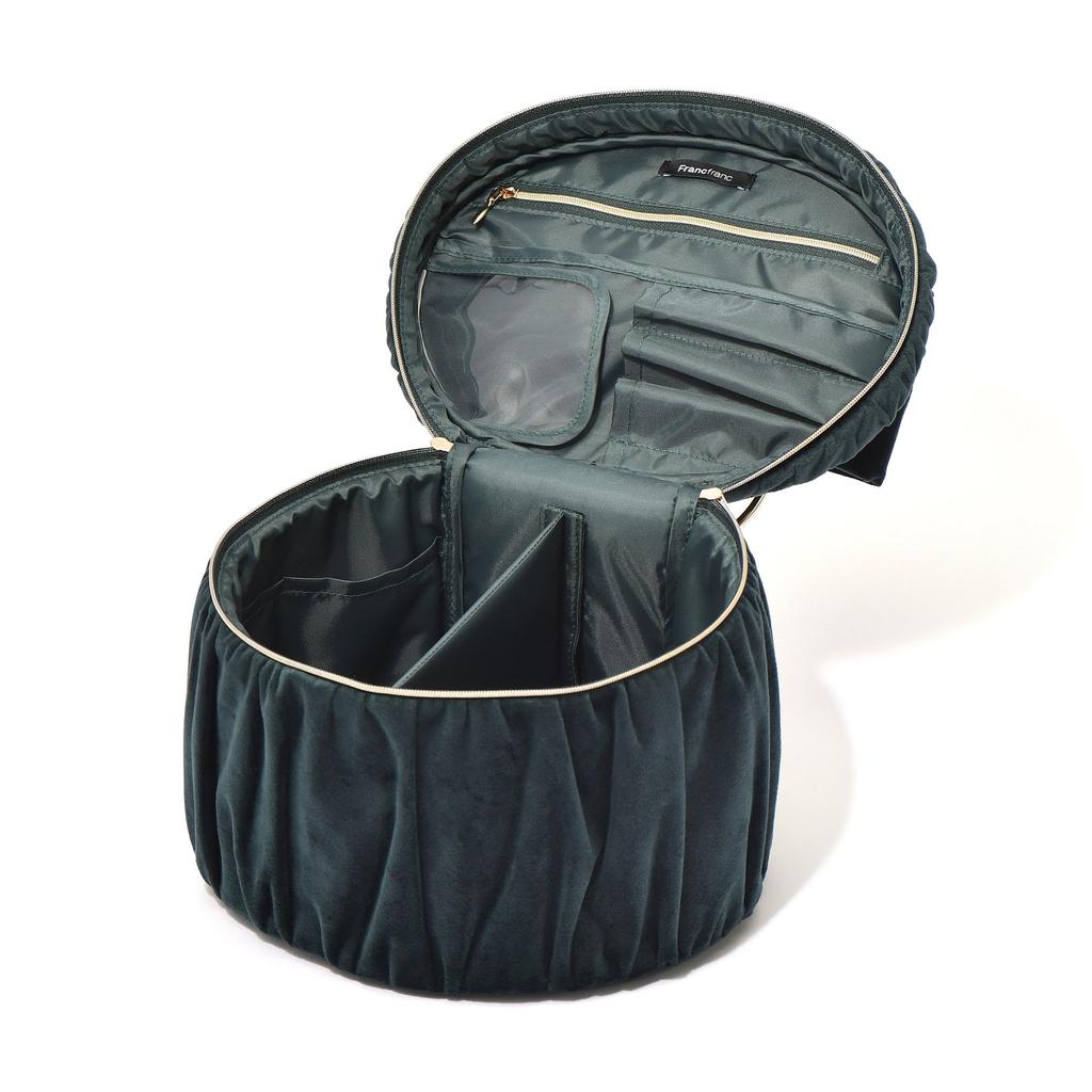 Francfranc Velvet Ribbon Vanity Cosmetic Makeup Makeup Storage Pouch, Large, Green, Pouch, Box,