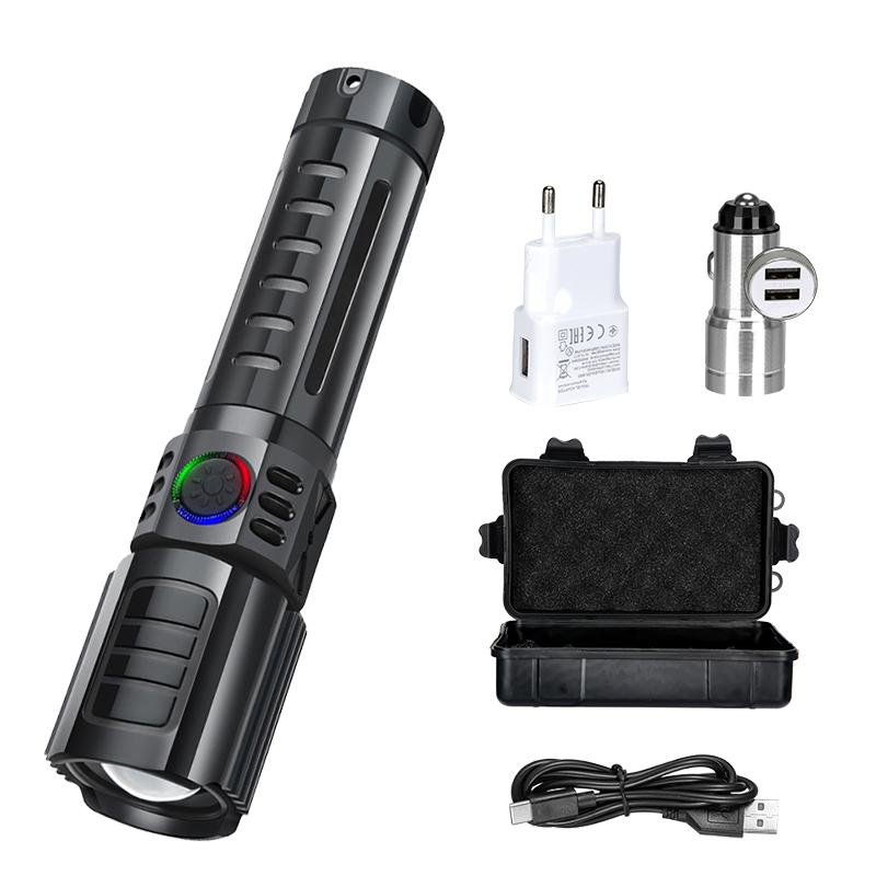 High Power 2000LM LED Flashlight Built-in Battery USB Rechargeable Strong Light Tactical Torch Outdoor Camping Hiking Lantern