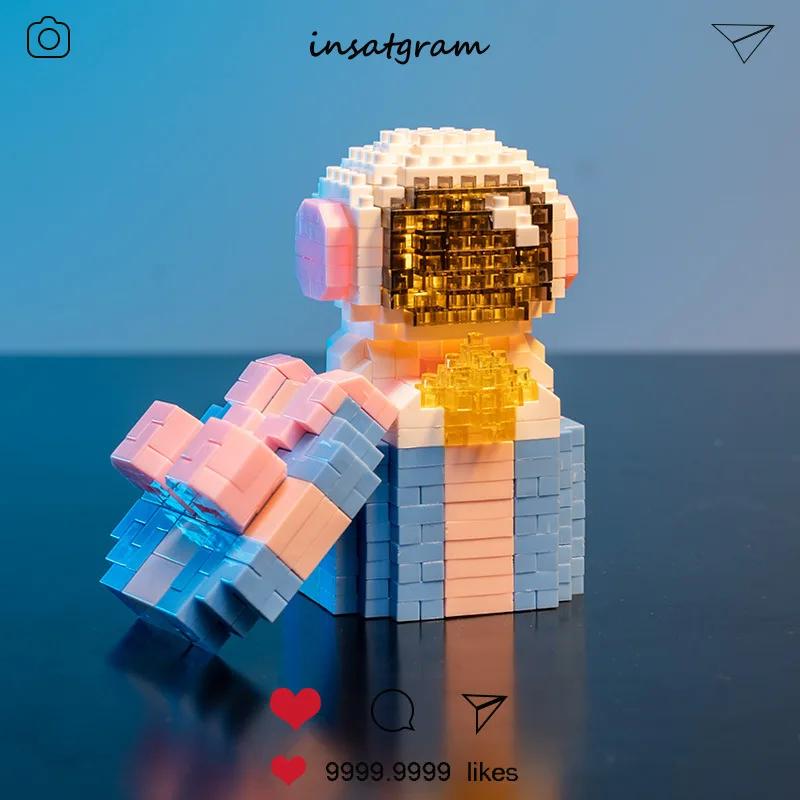Mikropartikel Bausteine Kreativer Raum Luft- und Raumfahrt Leuchtende Astronautenfigur Mit Licht DIY Baustein Set Spielzeug Für Kinder Geschenk