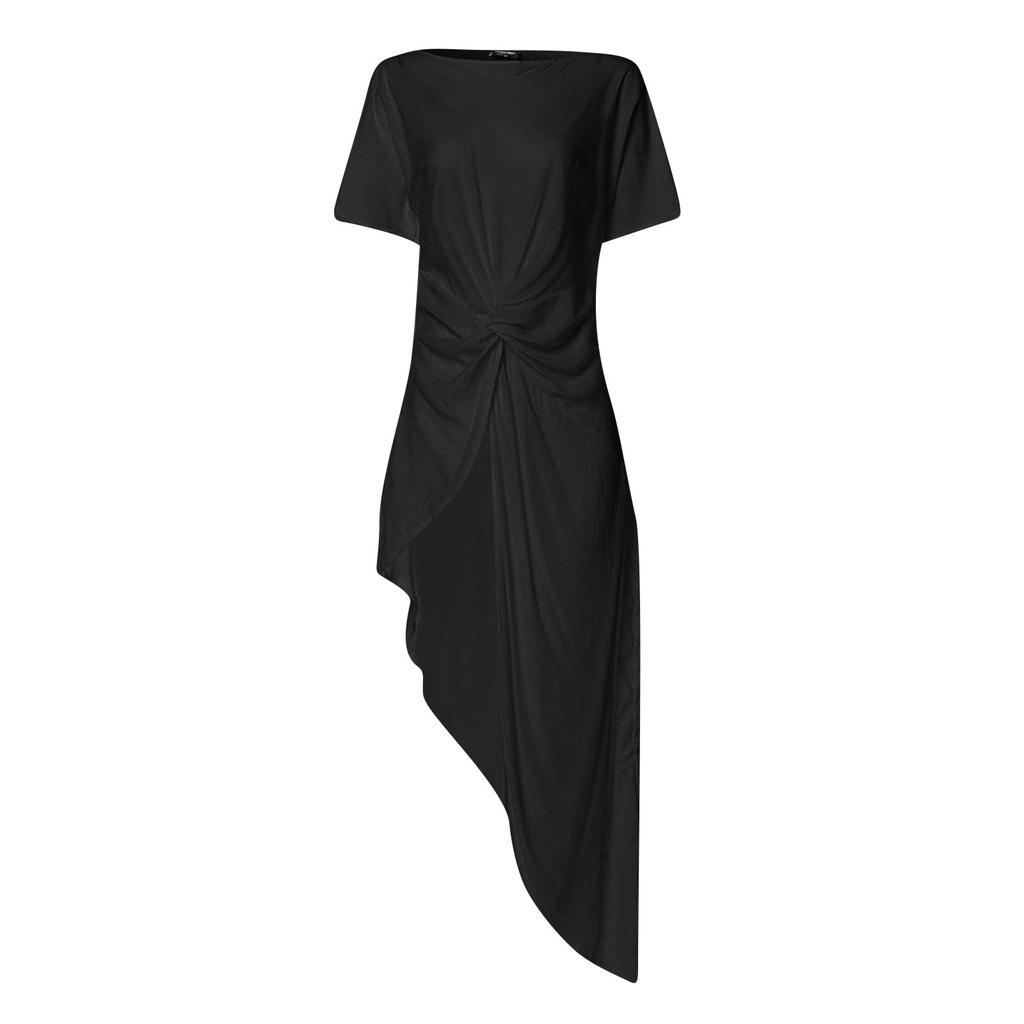 Femme Bord Asymétrique Couleur Col Rond Ample Manches Courtes