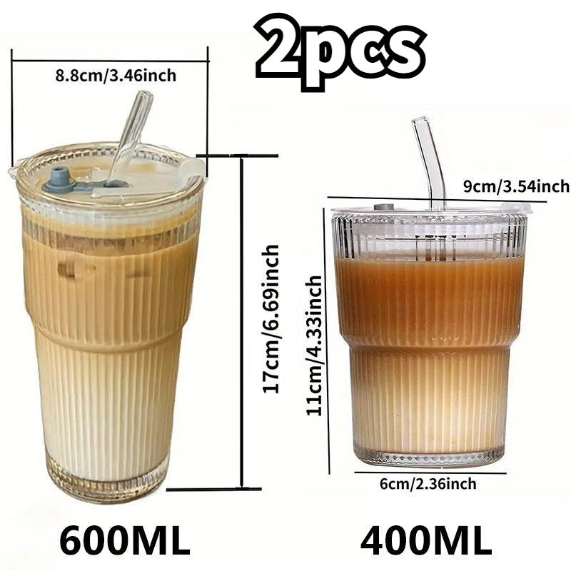 

2Pcs/4Pcs Insulated Glass Cup with Straw, Reusable Hand Wash Only, Ideal for Cold Drinks Juice Coffee, Home Office Celebrations 301-400ml білий