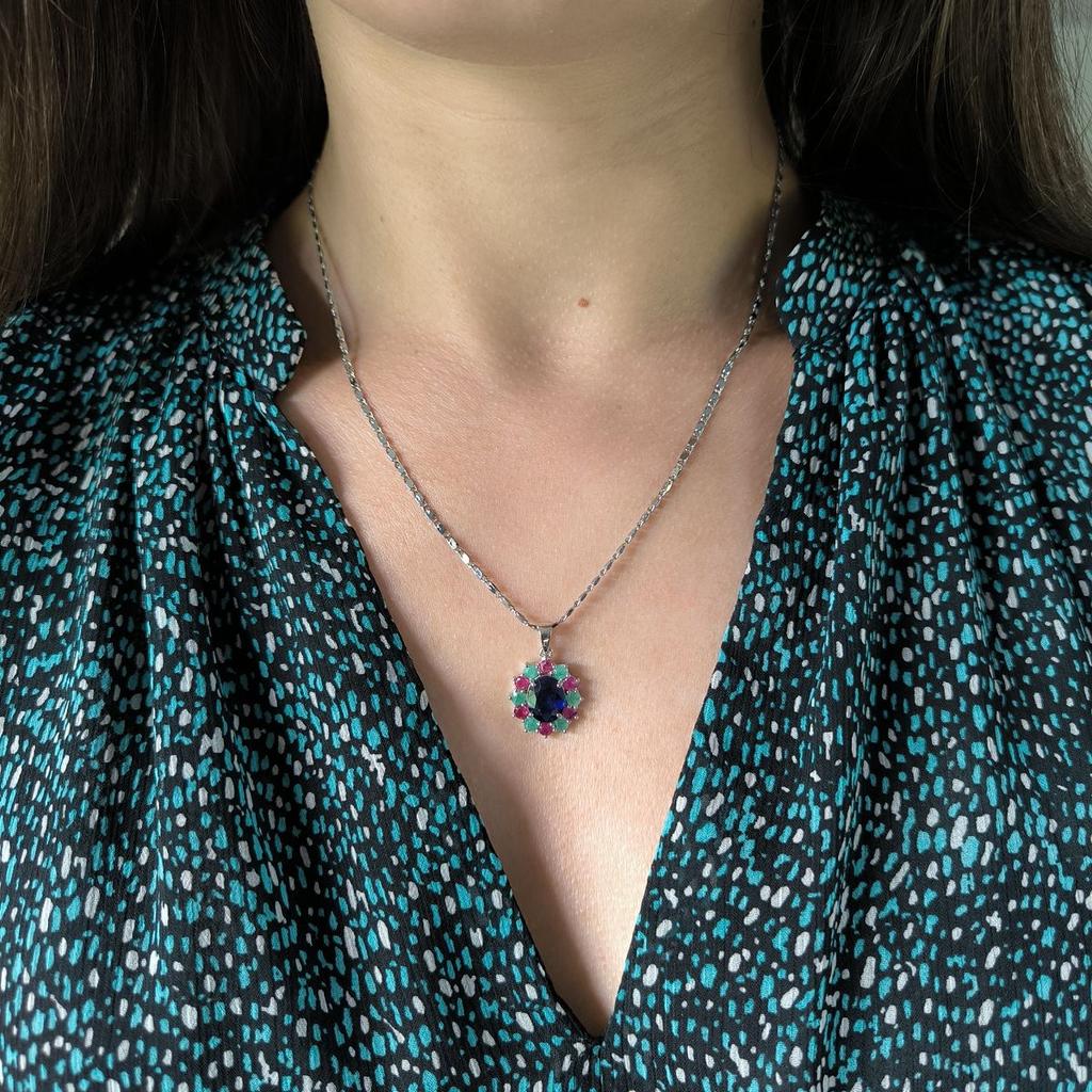 Pandantiv argintiu cu safir 4.575ct, rubin, smarald (2191087)