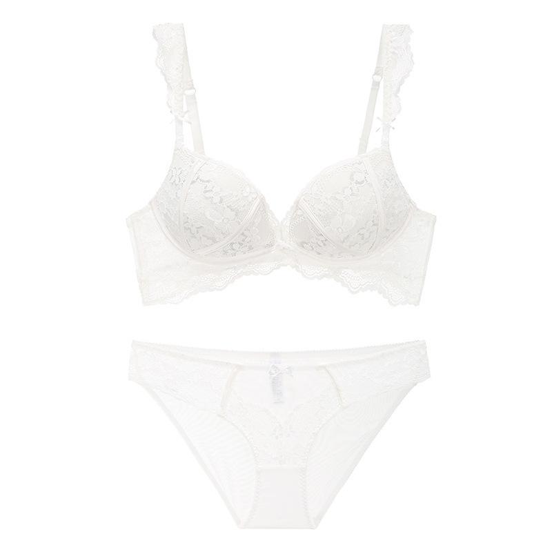 French sexy steel rimless breathable comfortable lace underwear women's thin top and thick bottom small breasts gather top bras