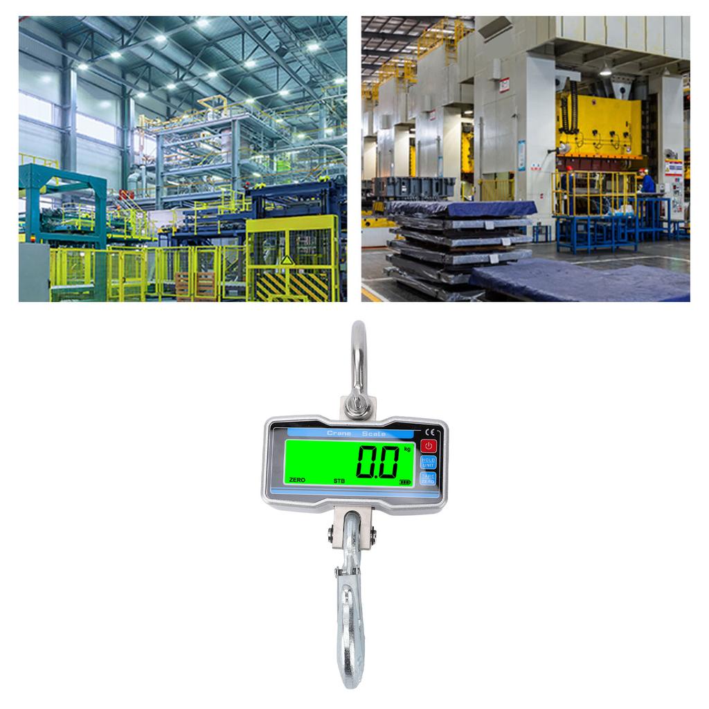 Digital Crane Scale 2000kg 4400lbs Industrial Hanging Scale 0.8 Inch 5 Digit LCD Display Unit Switching Data Hold Tare   Reset Function
