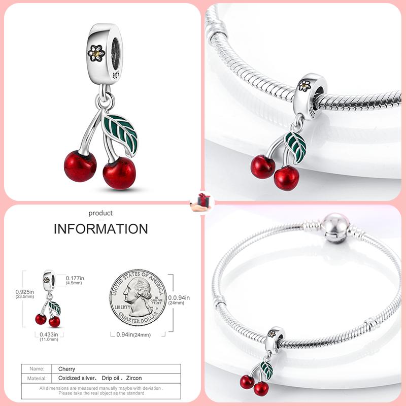 100% Copper Love Strawberry Cherry Red Series Charm Beads For Brand Original Bracelet Diy Fine Jewelry Gift