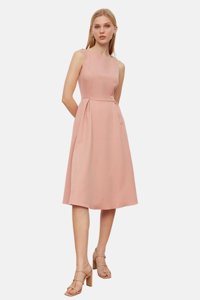 Women's Fashion Casual Sleeveless Midi Emerald Green Straight Cut High Collar Midi Woven Woven Dress