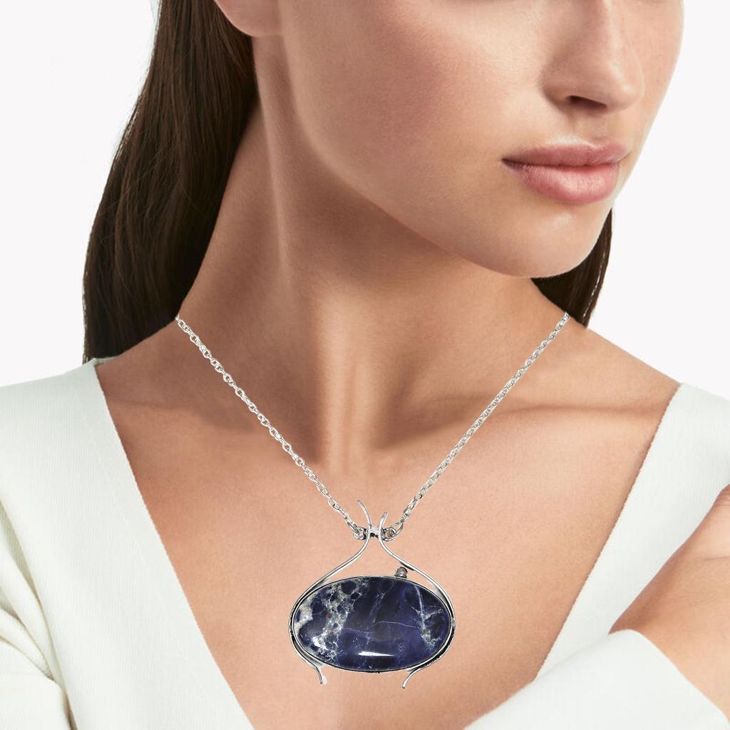 Přívěsek Sodalit Stříbro Drahokam Šperky Ručně vyráběné Pokovené Sterlingové Přírodní