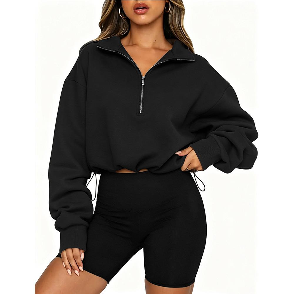 Women S Half Zip Long Sleeve Cropped Sweatshirt With Drawstring Y2k Style S