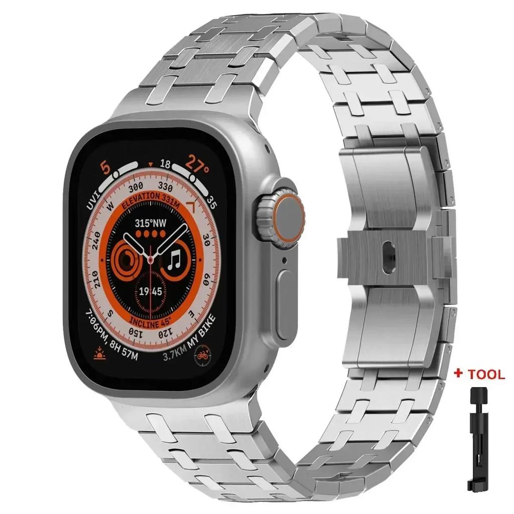 Stainless Steel Band for Apple Watch Ultra 2 49mm 46mm 45 44 42 Luxury Metal Frost Strap Bracelet for IWatch Series10 9 8 7 6 SE