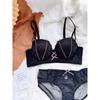 Ensemble Lingerie Dentelle Rose Française Sexy pour Femmes Soutien-gorge Push-Up Sans Armature Ajoute 2 Bonnets Soutien-gorge Push-Up Petit Buste Rassemblement Relevage Double Soutien