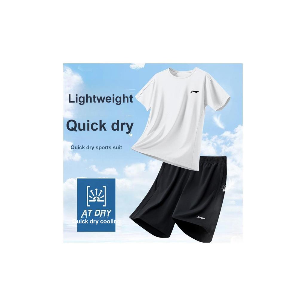 Li Ning American Retro High Street Comfortable Fashion Simple Solid Color Versatile Loose Soft Skin-Friendly Casual Sports Suit MBZH155-2+MBZH023-1