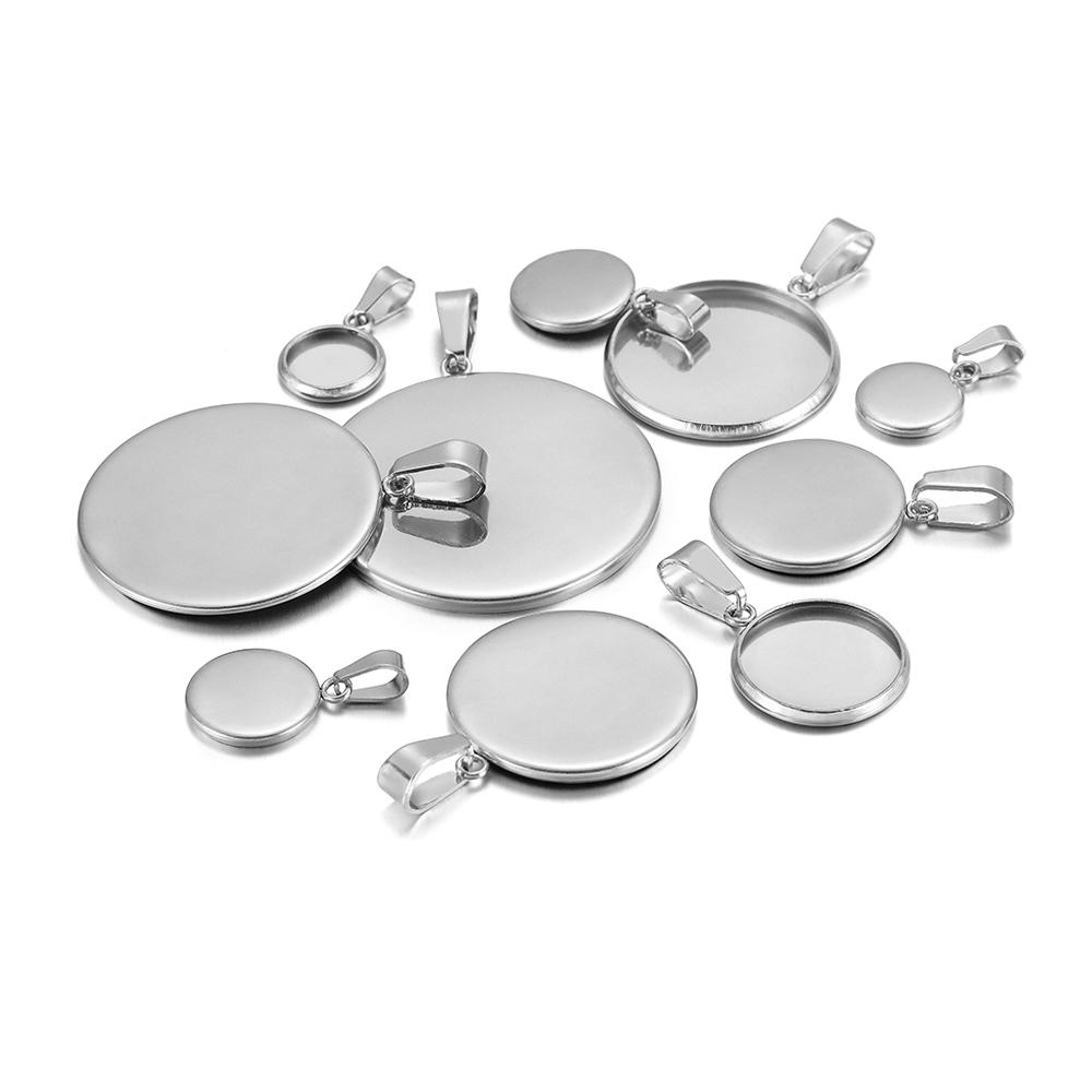 10pcs Fit 10 12 16 20 30mm Stainless Steel BlankCabochon Cameo Base Settings Tray Bezels Pendant Charms for DIY Jewelry Making