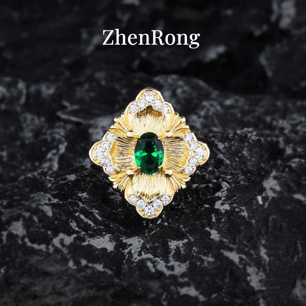 Women Jewelry Set Italian Brate Craft Vintage Emerald Pendant Earrings Ring Color Gemstone Set