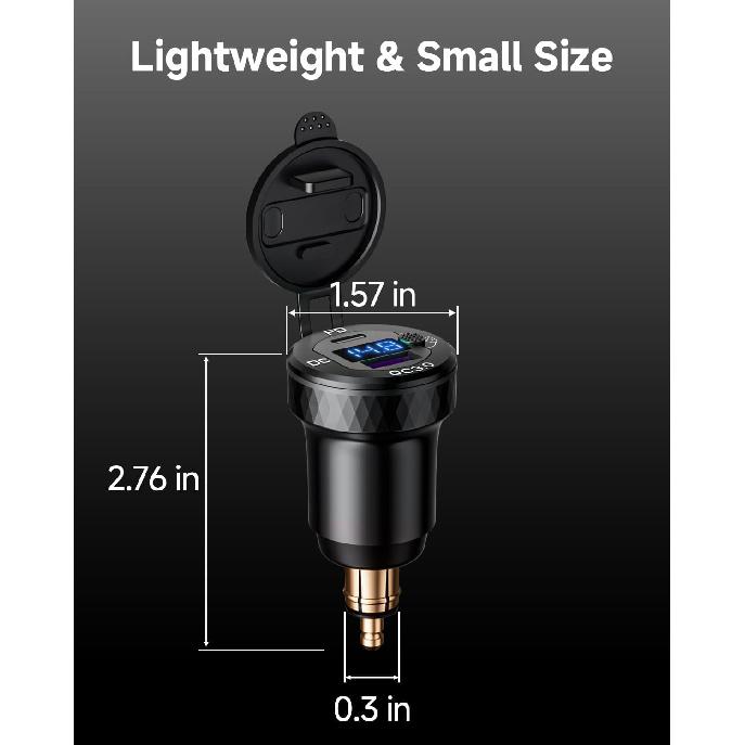 Motorcycle USB Charger 18W QC3.0 30W PD3.0 DIN Adapter | Waterproof Phone Charger with On-Off Switch & Voltmeter for 12V/24V BMW Ducati